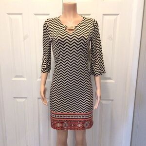 Tacera Chevron Border Print 3/4 Sleeve Knee Length Sheath Dress Size Small